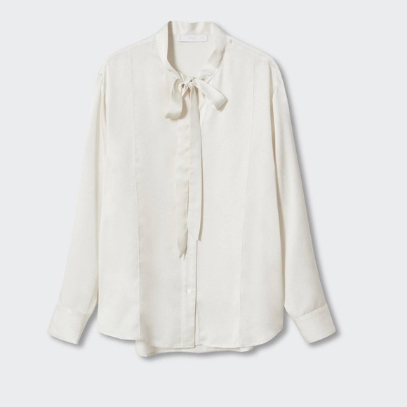 MW Tops - MW White Button Down Bow Blouse